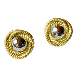 NWT Ellison + Young Two Toned Golden Day Stud Earrings Gold Tone Silver Center